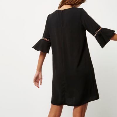Black bell sleeve swing dress